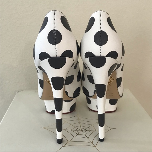 NIB! Rare! Charlotte Olympia Dolly Polka Dot Pump Heels 35.5 US 5.5 Black White - Picture 6 of 14